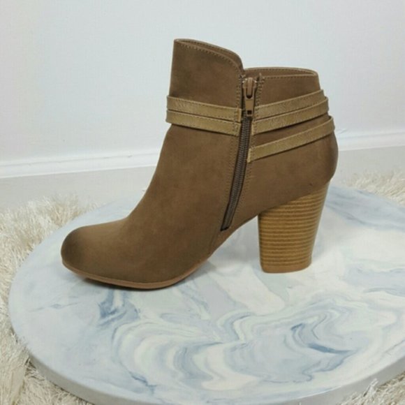 Dark Tan  Strapped Booties Rustic Faux Suede Boot - Picture 2 of 5